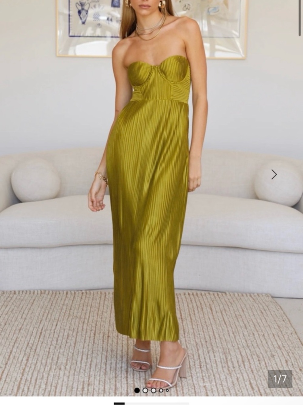 Hello Molly Olive Strapless Pleated Maxi Dress